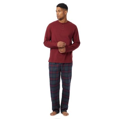 Maine New England Big and tall dark red checked loungewear set